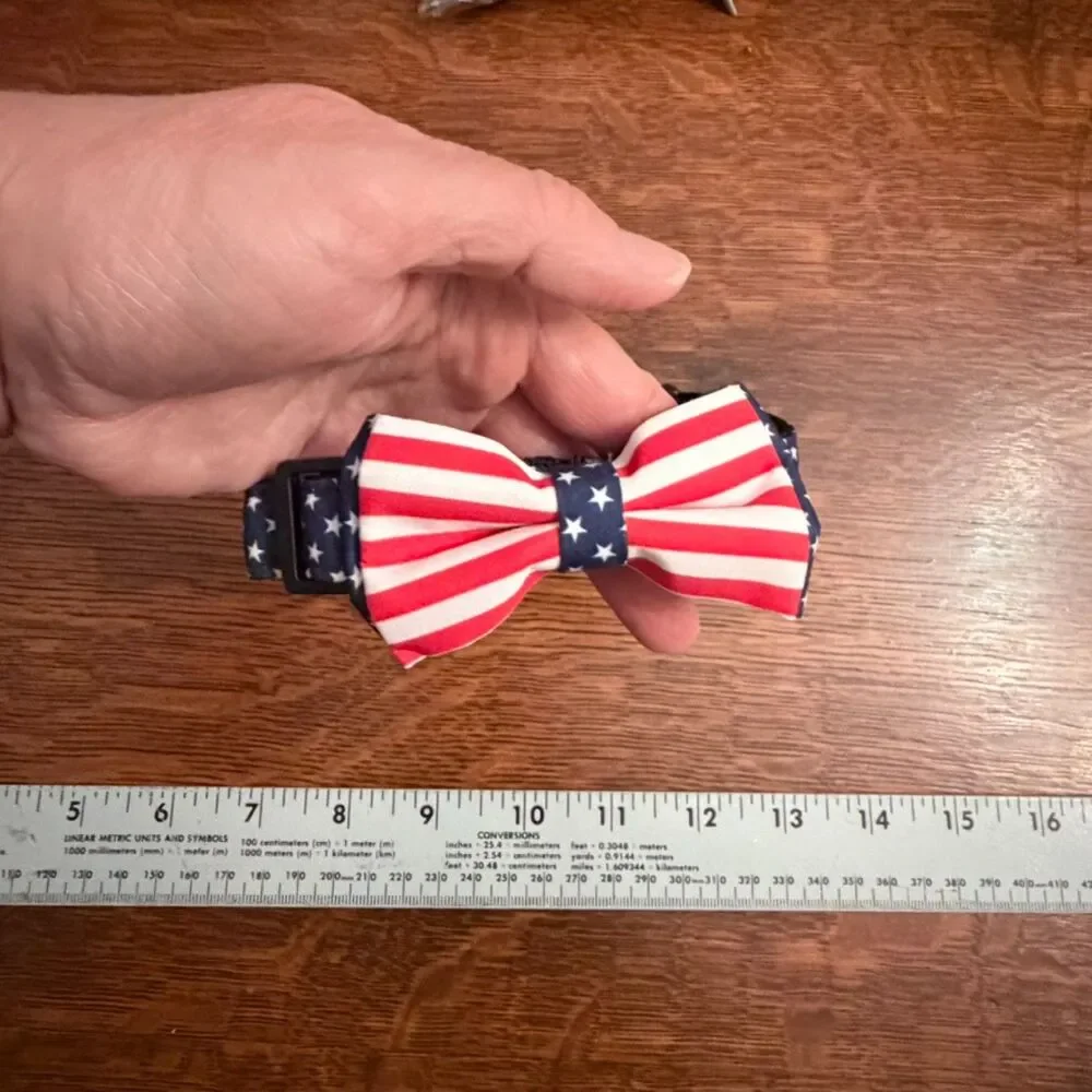 Patriotic American Flag Stars & Stripes Pet Collar with Removable Bow Tie